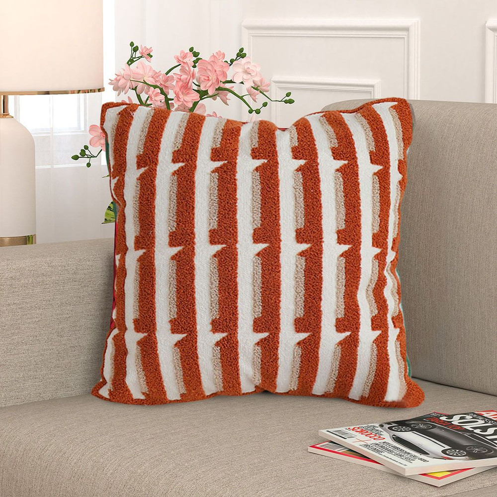 SOGA 2X 45cm Rust Orange OffWhite Striped Polyester Decorative Pillowcase 2