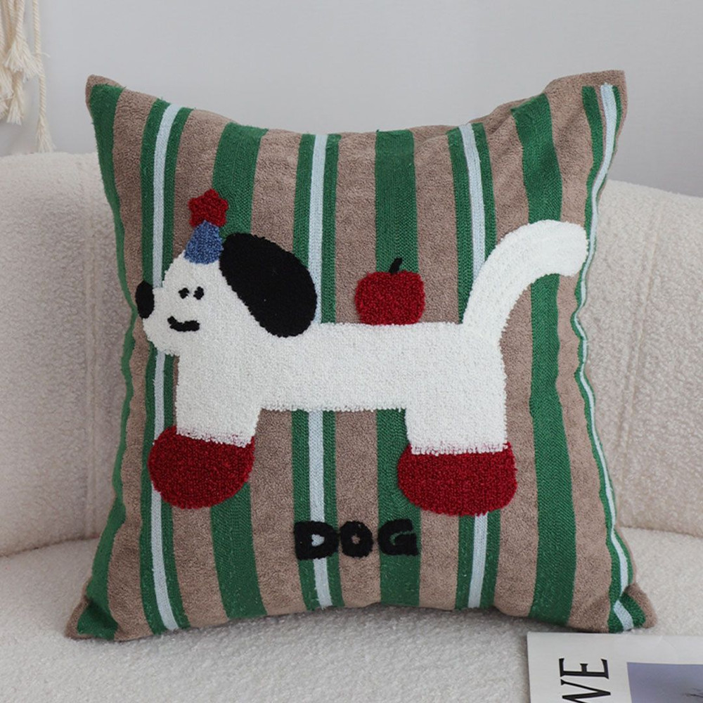 SOGA 2X 45cm Cute Dog Print Green Red White Striped Polyester Decorative Pillowcase 0