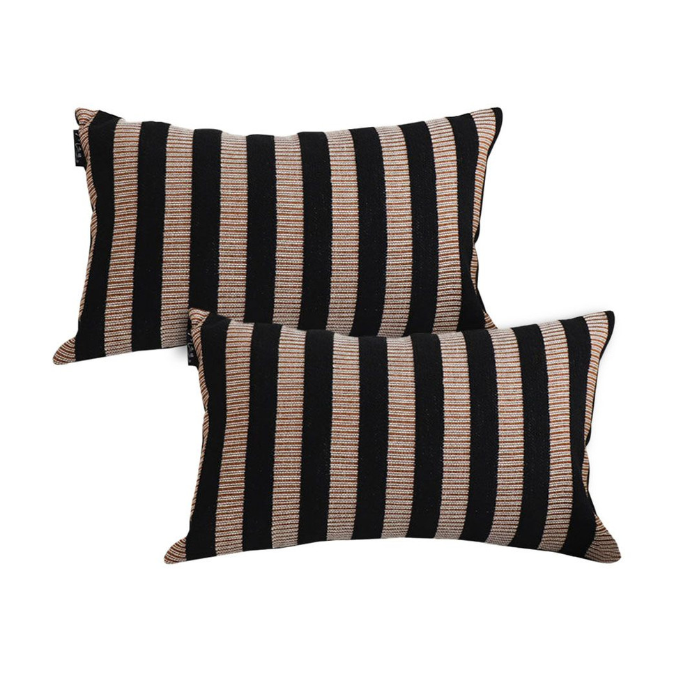 SOGA 2X 30x50cm Black Tan Striped Rectangular Pillowcase 1