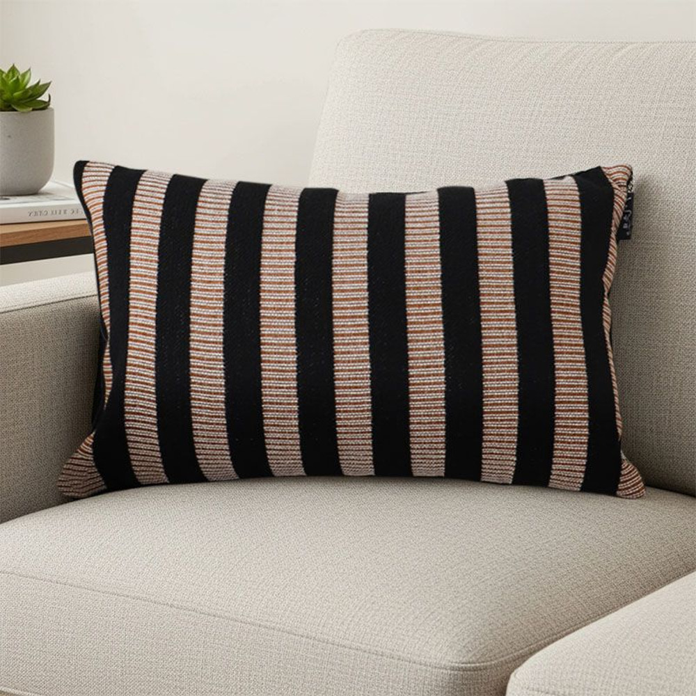 SOGA 2X 30x50cm Black Tan Striped Rectangular Pillowcase 0