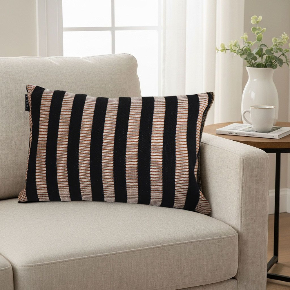 SOGA 2X 30x50cm Black Tan Striped Rectangular Pillowcase 3