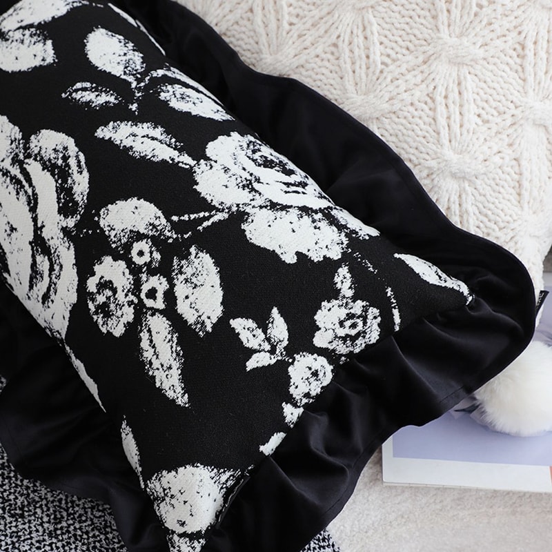 SOGA 2X 45cm Elegant Black White Cushion Cover With Tassels 4