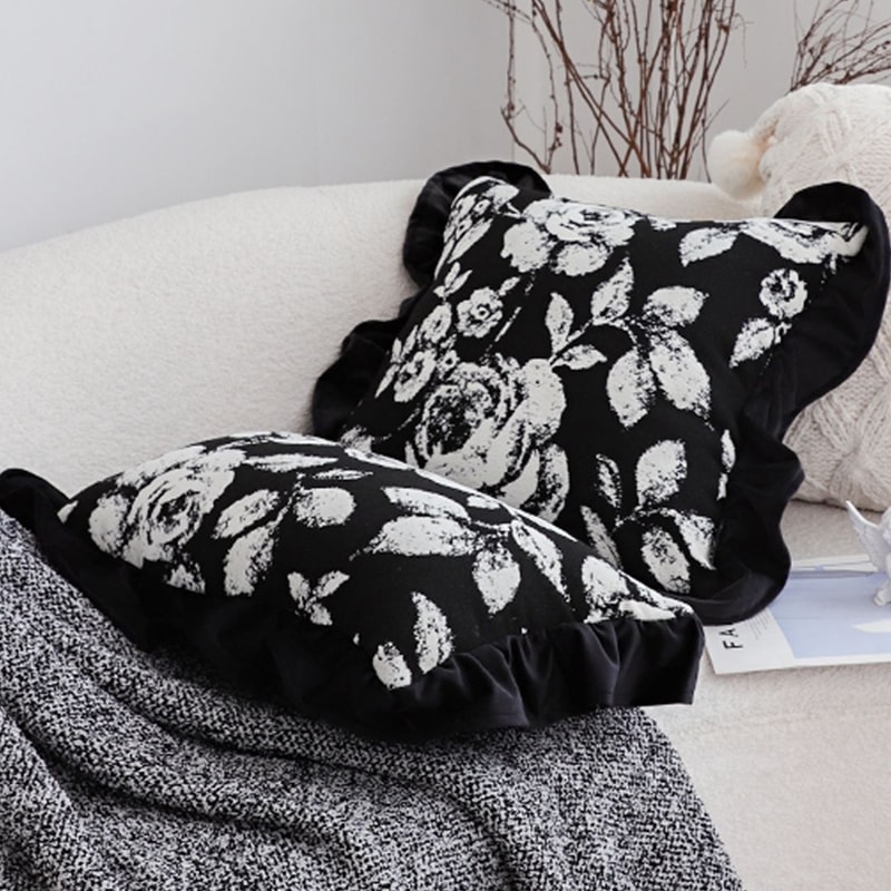 SOGA 2X 45cm Elegant Black White Cushion Cover With Tassels 6