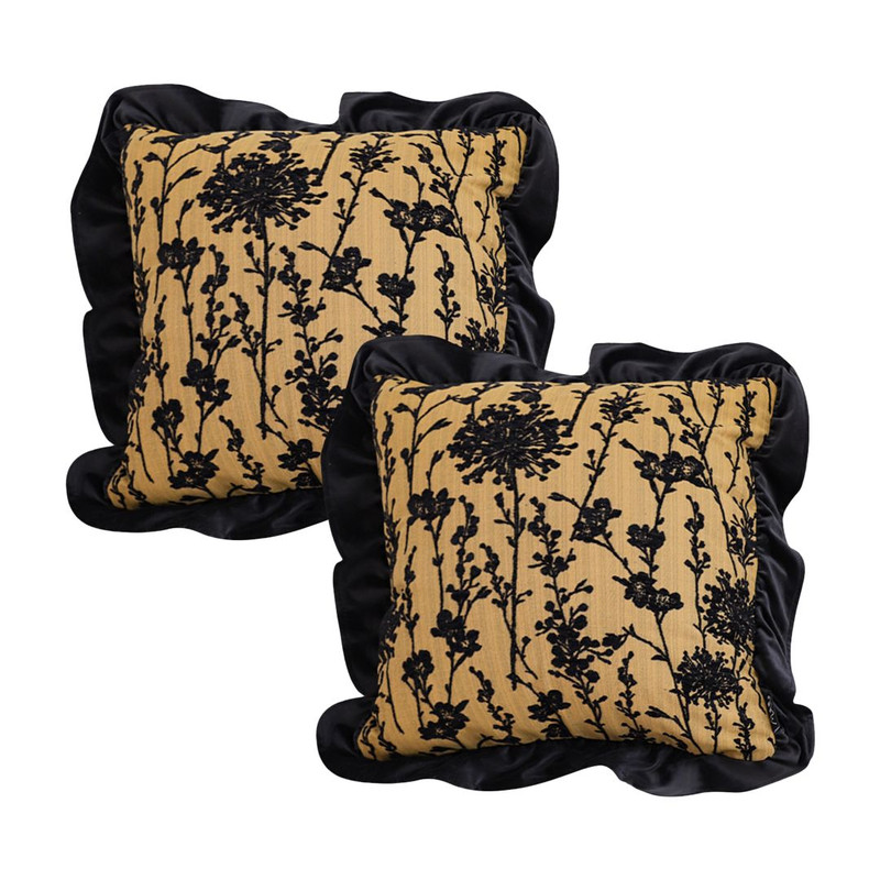 SOGA 2X 45cm Elegant Black Gold Floral Velvet Pillowcase 1