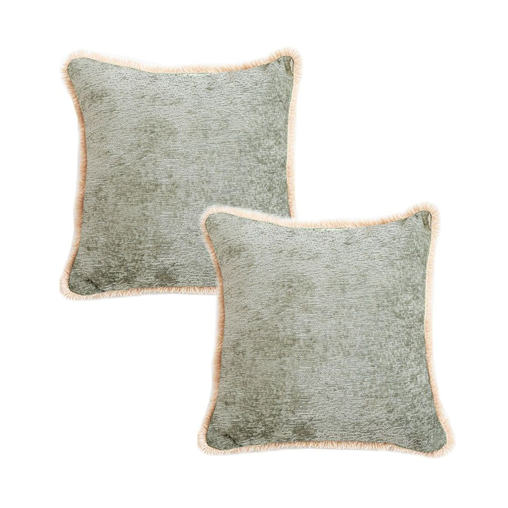SOGA 2X 45cm Sage Green Velvet Pillowcase With Faux Fur Trim 1