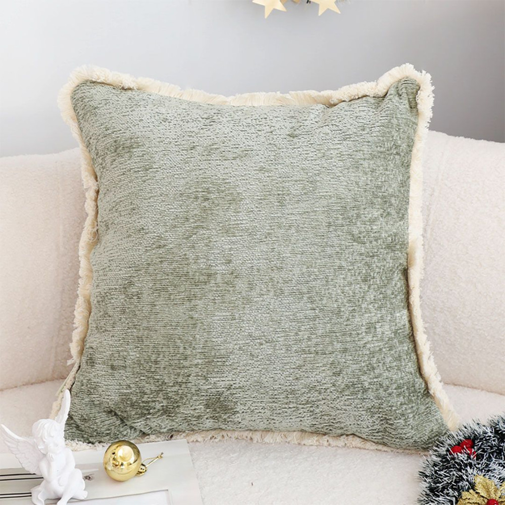 SOGA 2X 45cm Sage Green Velvet Pillowcase With Faux Fur Trim 0