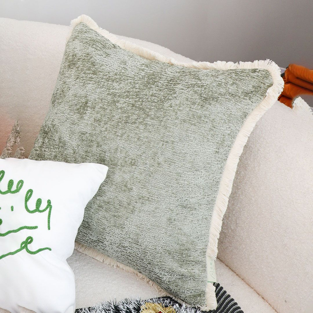 SOGA 2X 45cm Sage Green Velvet Pillowcase With Faux Fur Trim 2