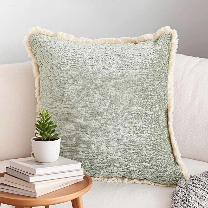 SOGA 2X 45cm Sage Green Velvet Pillowcase With Faux Fur Trim 3