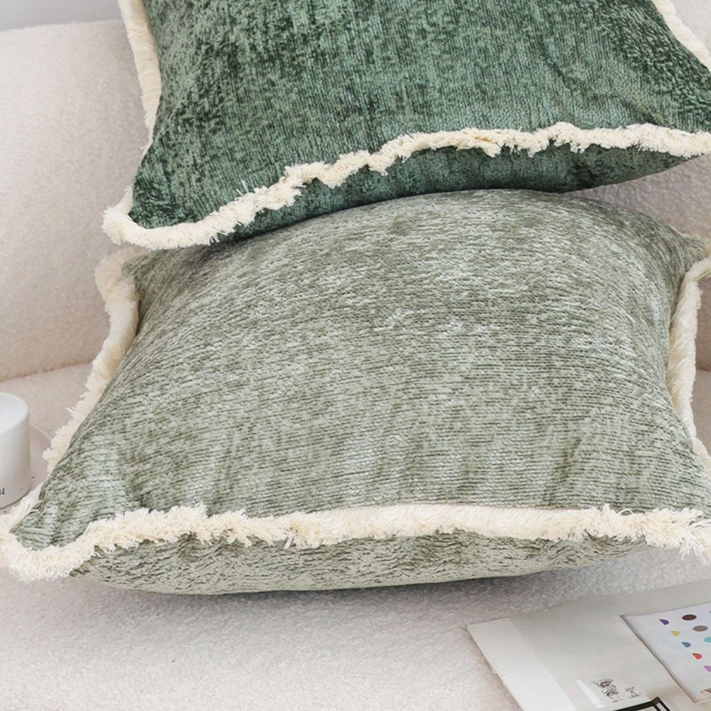 SOGA 2X 45cm Sage Green Velvet Pillowcase With Faux Fur Trim 5