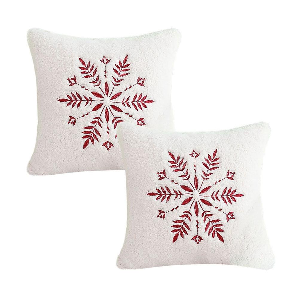 SOGA 2X 45cm Christmas Snowflake Embroidered Faux Fur Throw Pillowcase 1