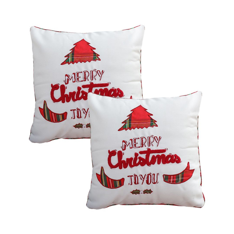 SOGA 2X 45cm Merry Christmas To You Festive White Pillowcase With Red Green Accents 1