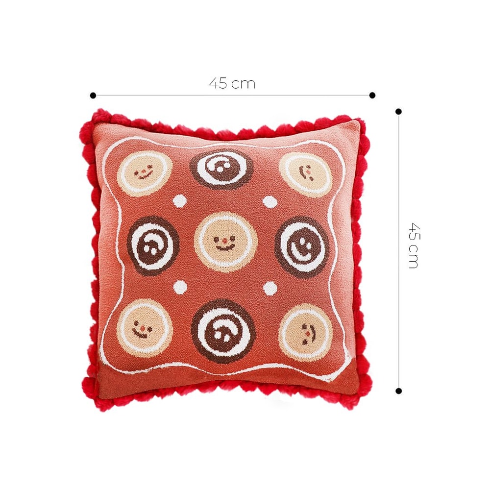 SOGA 2X 45cm Gingerbread Cookie Smiley Face Square Pillowcase With Red PomPom Trim 5