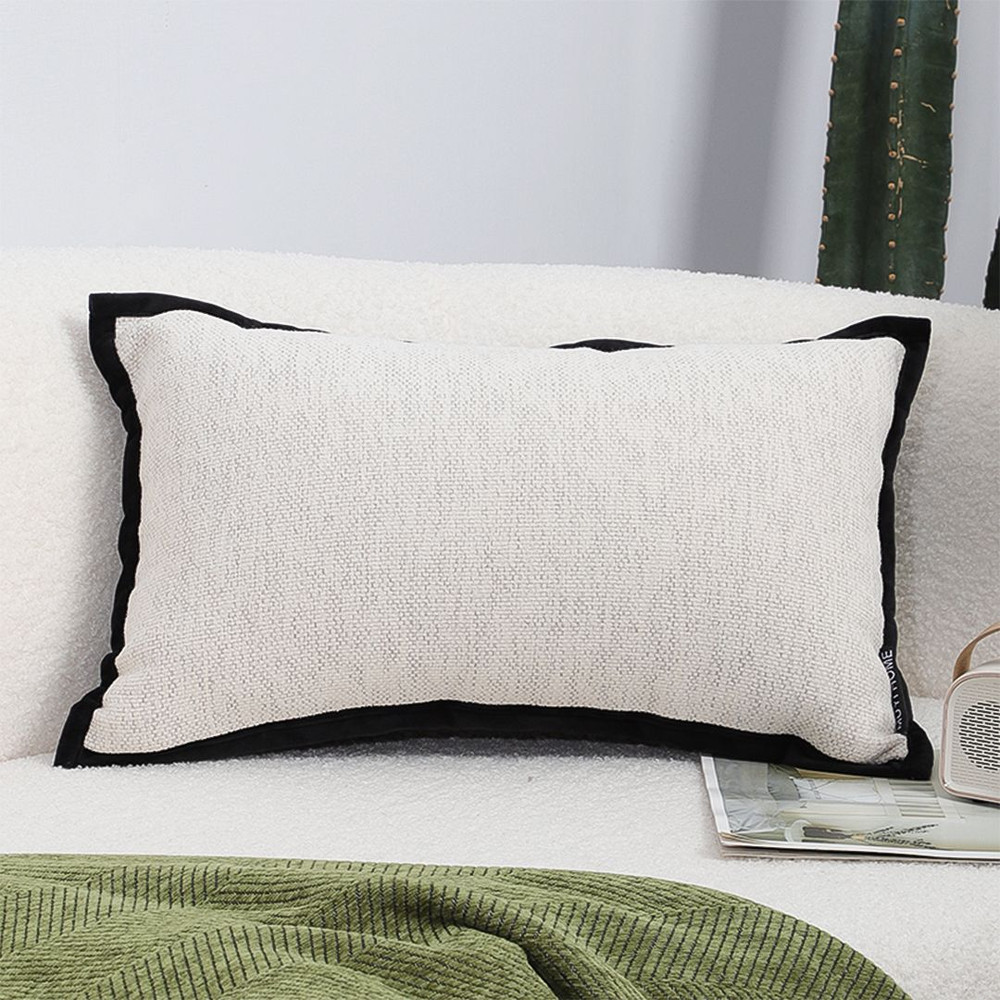 SOGA 2X 30x50cm Olive Green Minimalist Lumbar Pillowcase With Black Trim 0