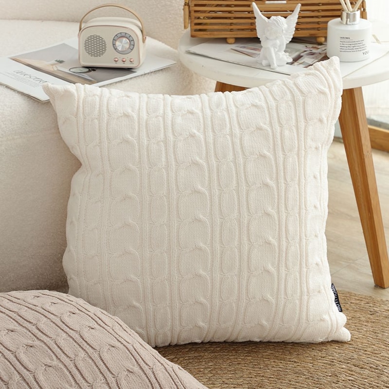 SOGA 2X 45cm Classic Cream Cable Knit Decorative Pillowcase 6