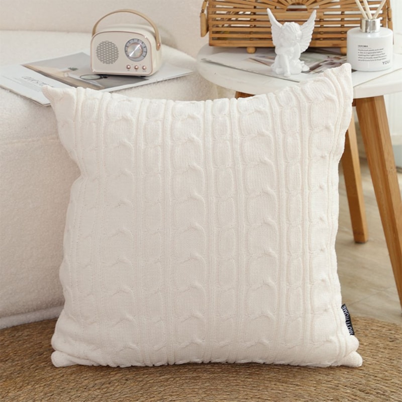 SOGA 2X 45cm Classic Cream Cable Knit Decorative Pillowcase 0