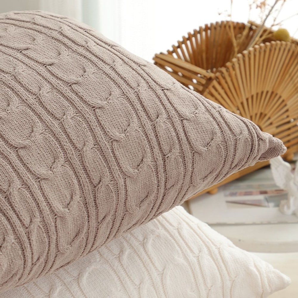 SOGA 2X 45cm Dusty Rose Cable Knit Decorative Pillowcase 2