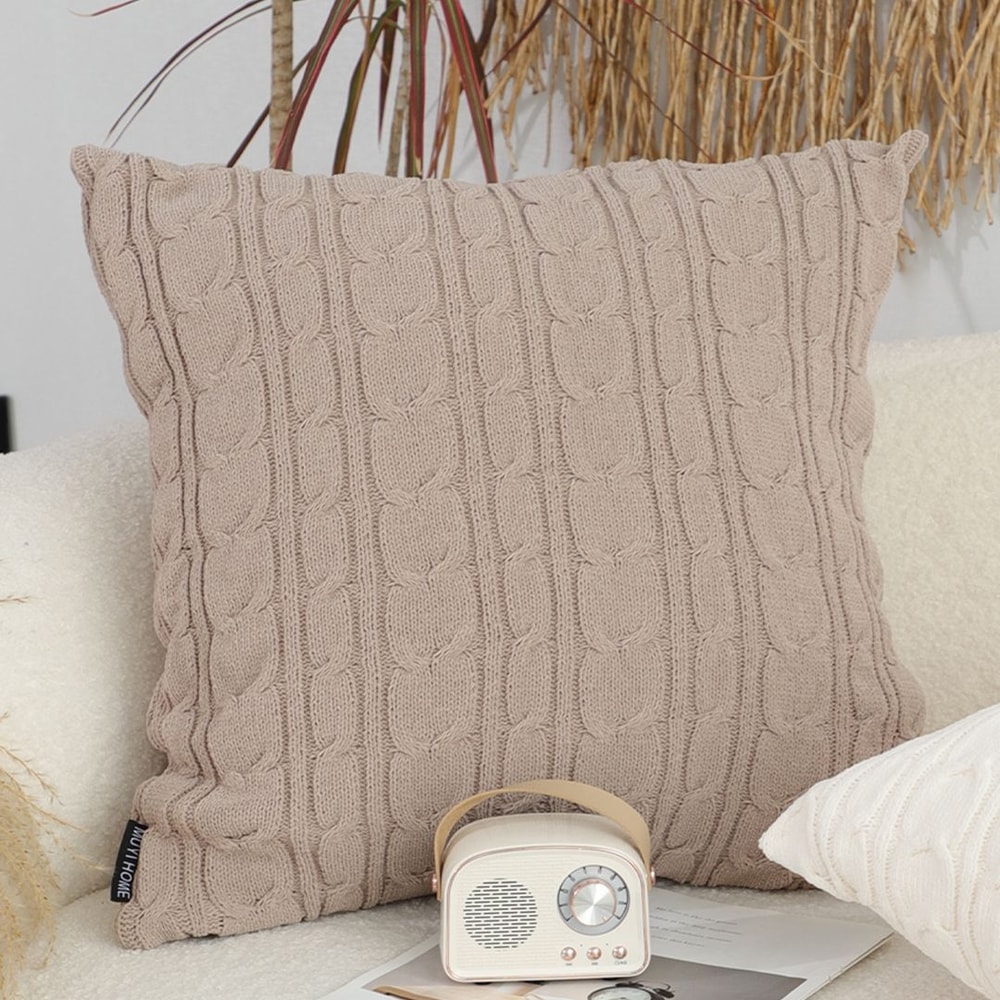SOGA 2X 45cm Dusty Rose Cable Knit Decorative Pillowcase 4