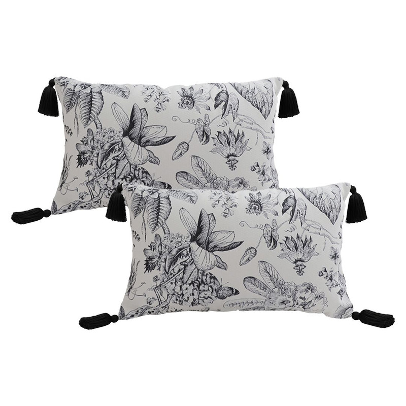 SOGA 2X 30x50cm Chic Botanical Bliss Rectangular Pillowcase With Tassel Accents 1