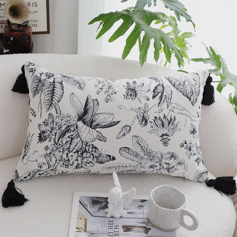 SOGA 2X 30x50cm Chic Botanical Bliss Rectangular Pillowcase With Tassel Accents 0