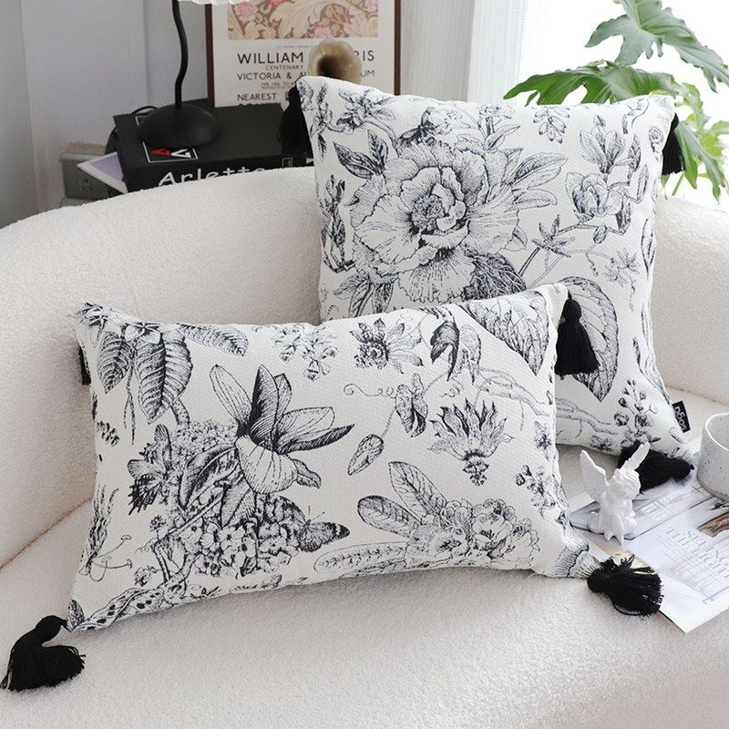 SOGA 2X 30x50cm Chic Botanical Bliss Rectangular Pillowcase With Tassel Accents 2