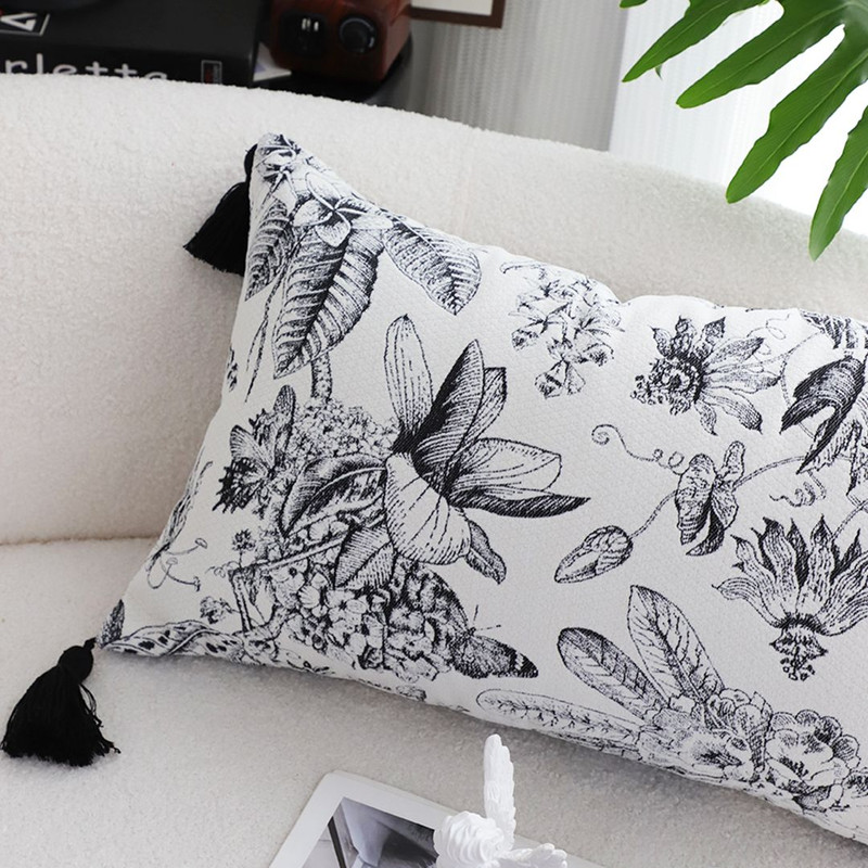 SOGA 2X 30x50cm Chic Botanical Bliss Rectangular Pillowcase With Tassel Accents 3