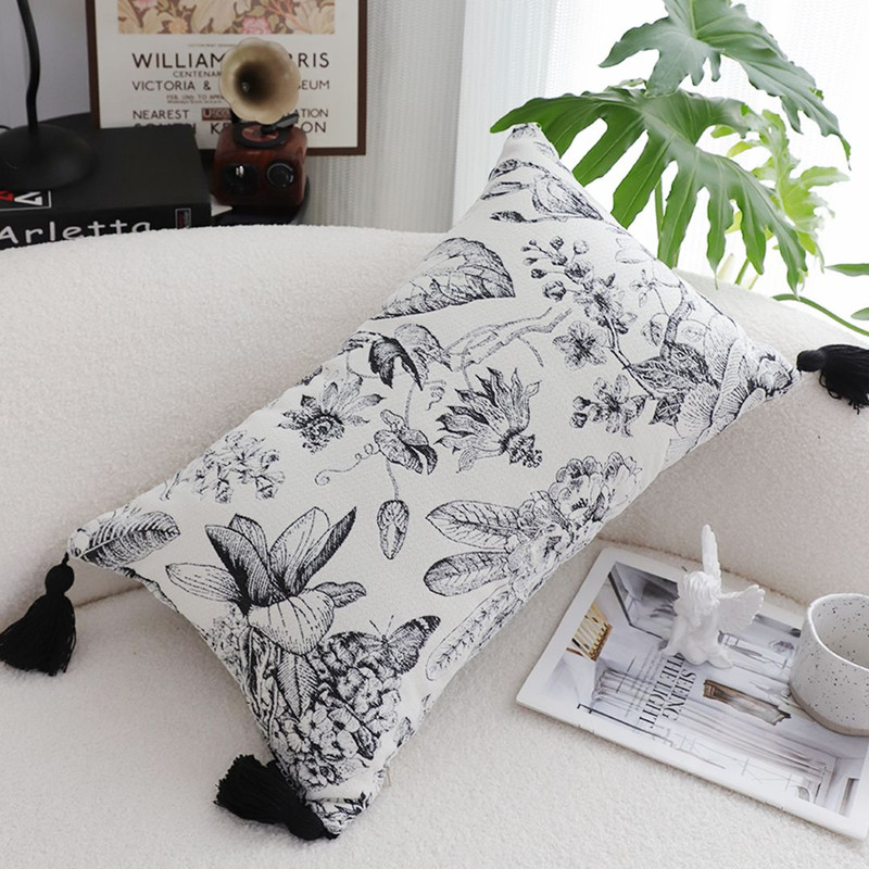 SOGA 2X 30x50cm Chic Botanical Bliss Rectangular Pillowcase With Tassel Accents 5