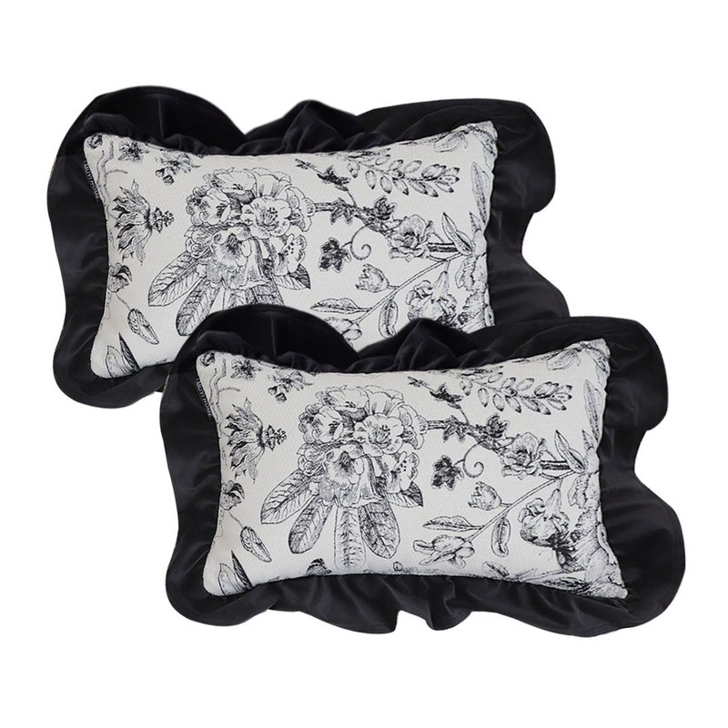 SOGA 2X 30x50cm Chic Botanical Bliss Black  White Lumbar Pillowcase 1