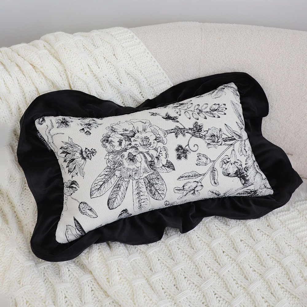 SOGA 2X 30x50cm Chic Botanical Bliss Black  White Lumbar Pillowcase 0