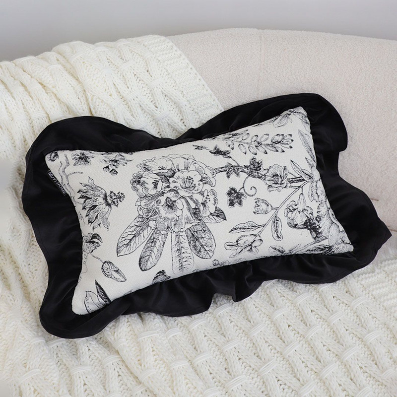 SOGA 2X 30x50cm Chic Botanical Bliss Black  White Lumbar Pillowcase 0