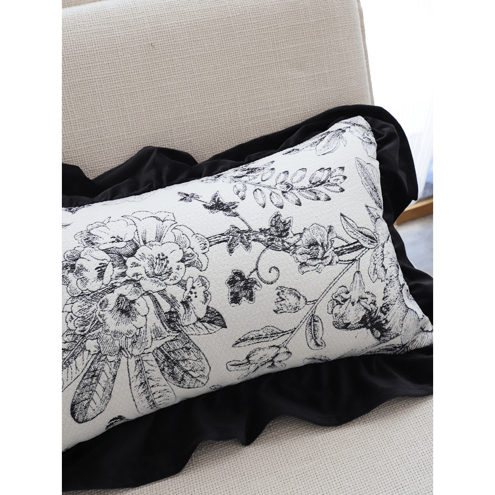 SOGA 2X 30x50cm Chic Botanical Bliss Black  White Lumbar Pillowcase 5