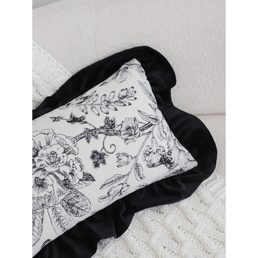 SOGA 2X 30x50cm Chic Botanical Bliss Black  White Lumbar Pillowcase 6