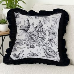 soga 2x 45cm chic botanical bliss black & white square pillowcase