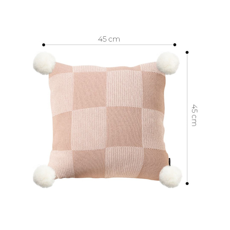 SOGA 2X 45cm Cozy Chic Checkerboard Knit Pillowcase With Pom Pom Trim 5