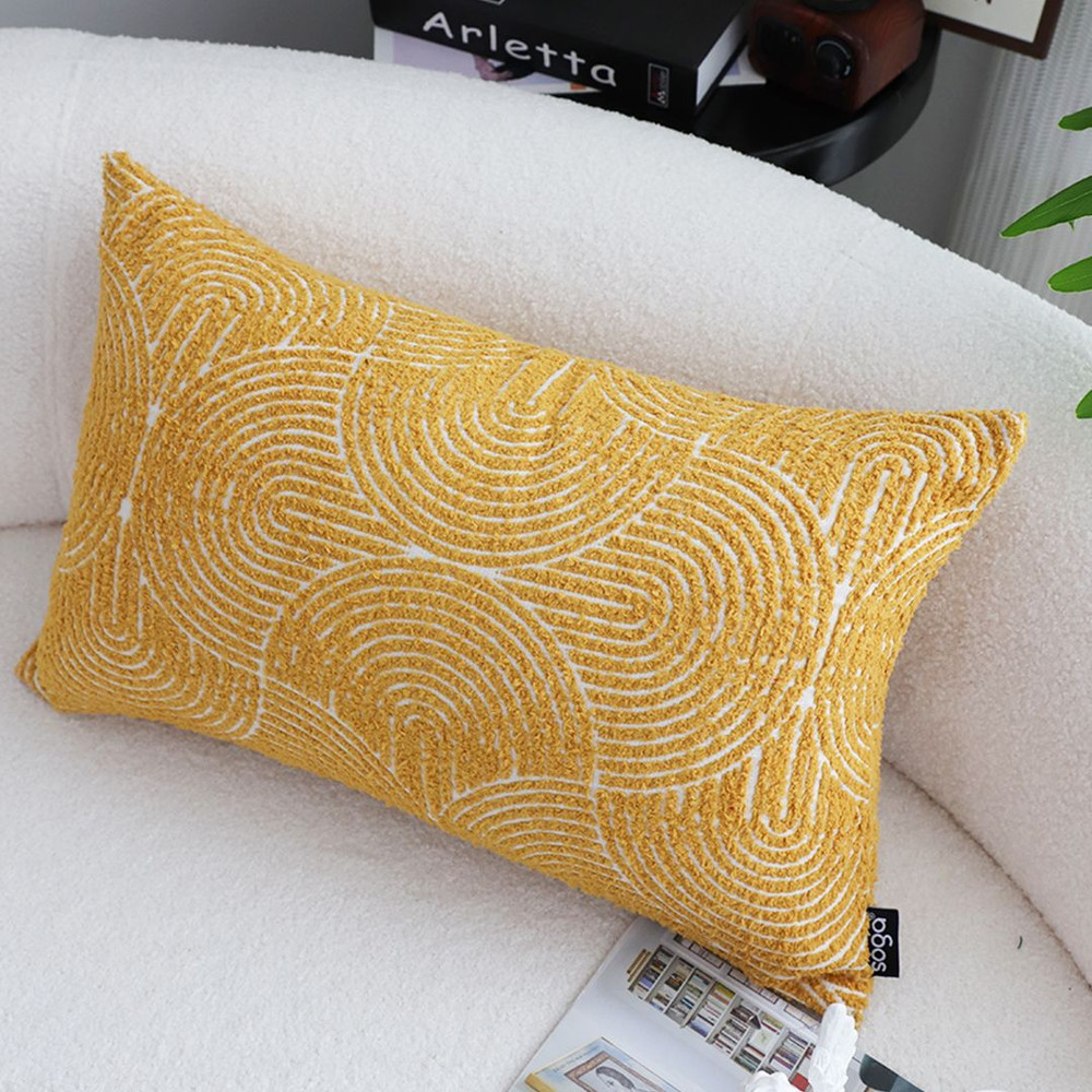 SOGA 2X 30x50cm Mustard Yellow Geometric Lumbar Pillowcase For Home Decor 2