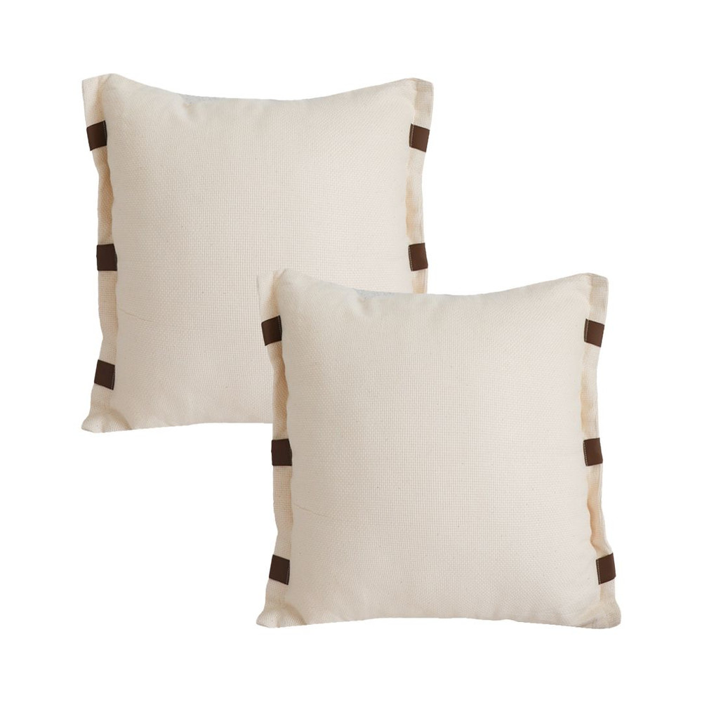 SOGA 2X 45cm Modern Cream Leather Tab Detail Textured Pillowcase 1