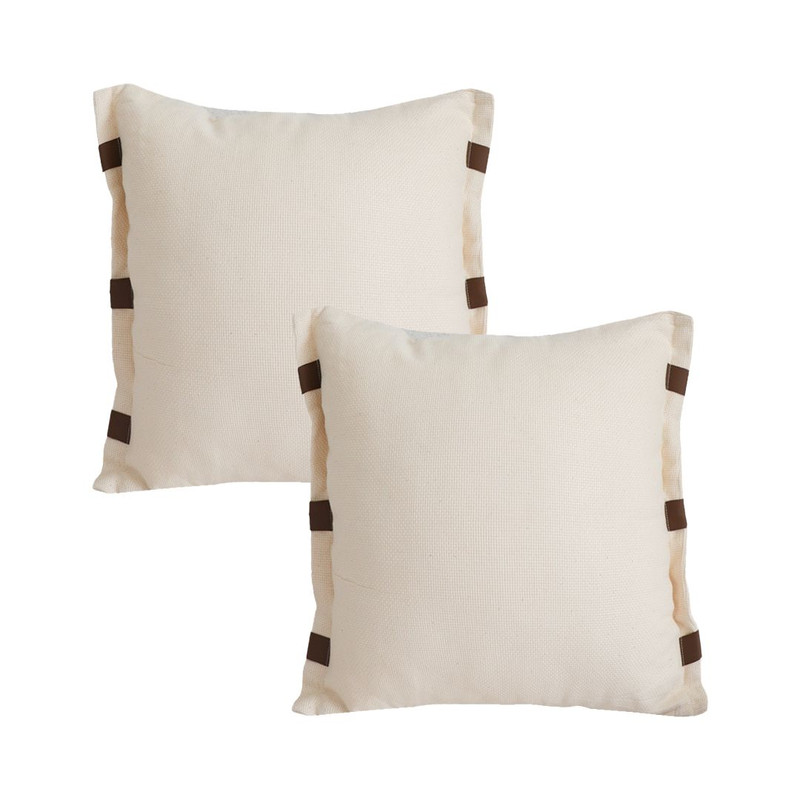 SOGA 2X 45cm Modern Cream Leather Tab Detail Textured Pillowcase 1