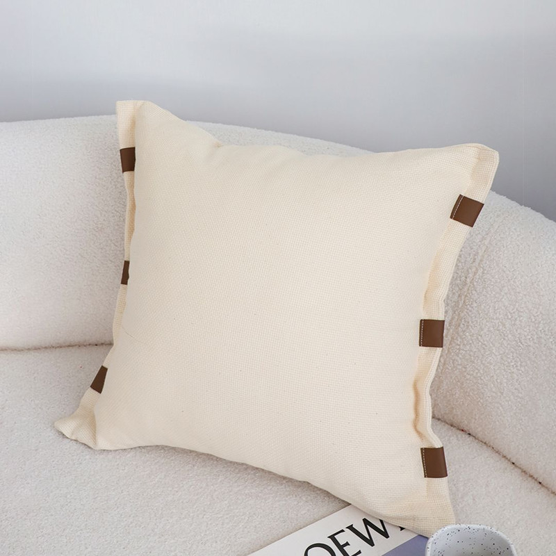 SOGA 2X 45cm Modern Cream Leather Tab Detail Textured Pillowcase 2