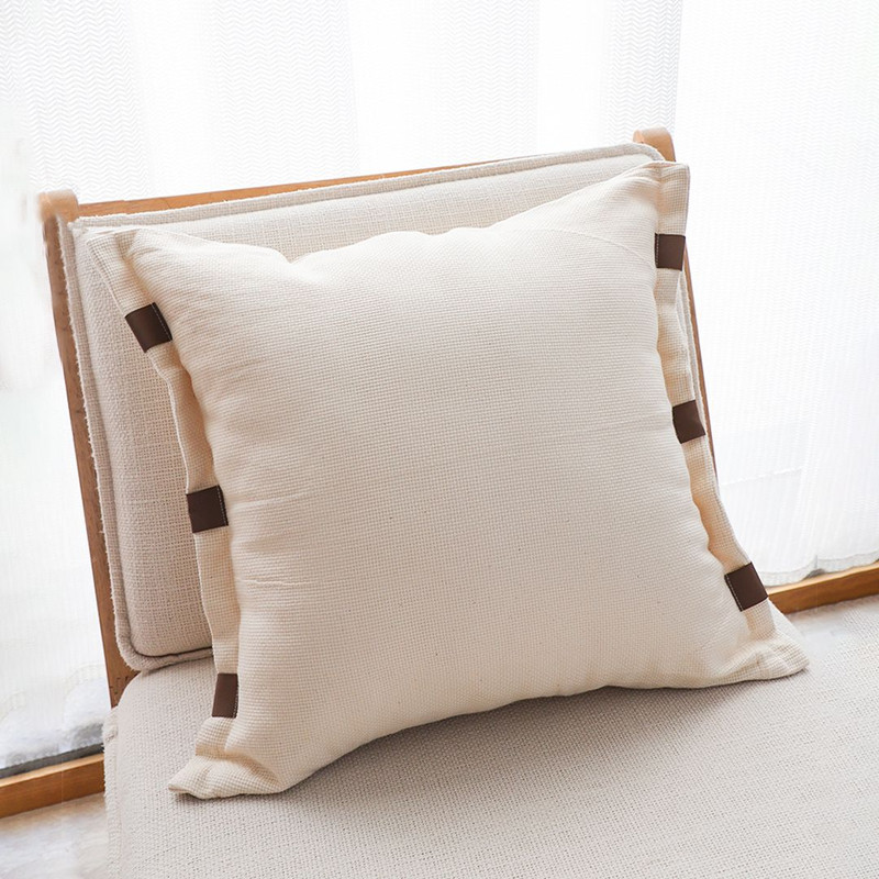 SOGA 2X 45cm Modern Cream Leather Tab Detail Textured Pillowcase 3