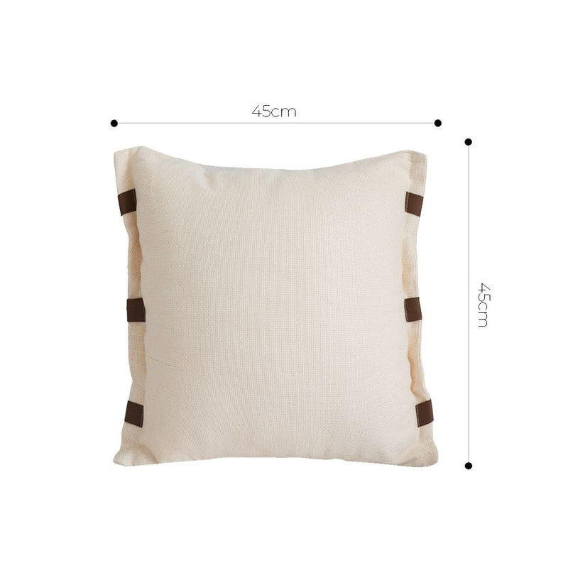 SOGA 2X 45cm Modern Cream Leather Tab Detail Textured Pillowcase 5