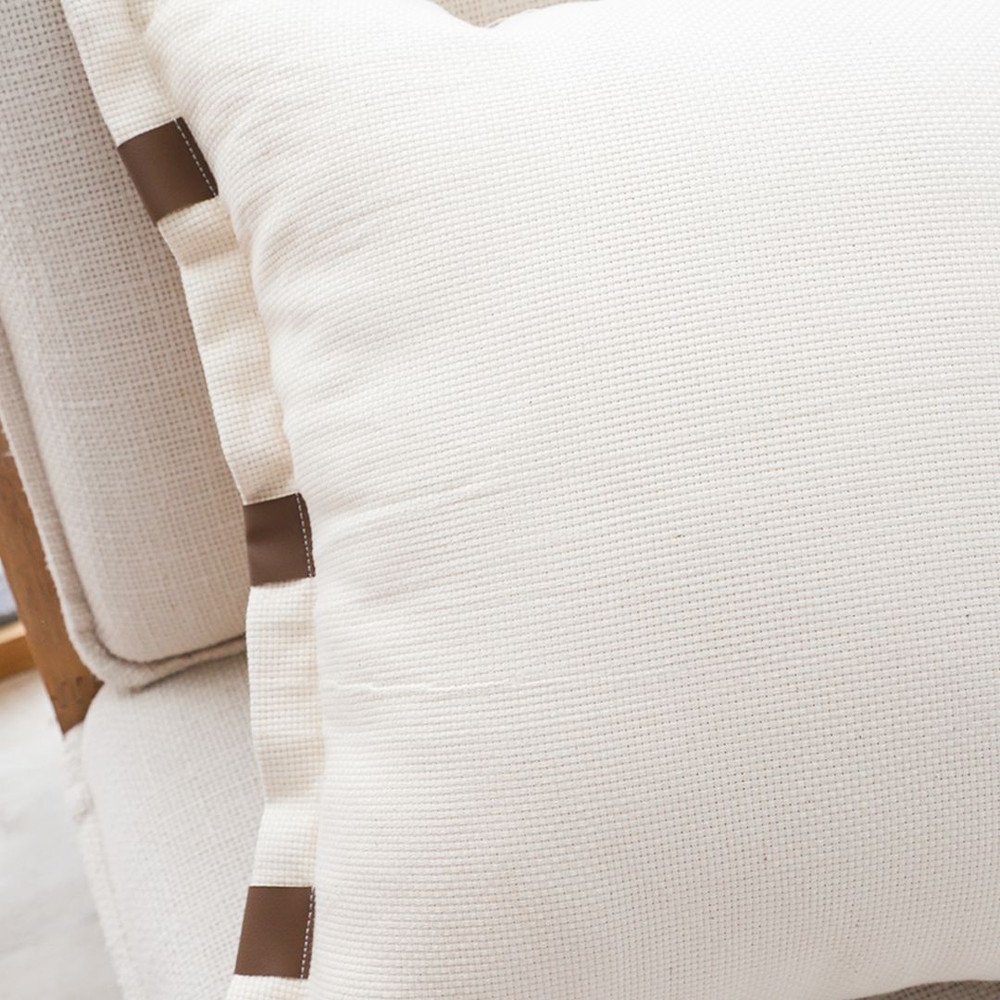 SOGA 2X 45cm Modern Cream Leather Tab Detail Textured Pillowcase 6