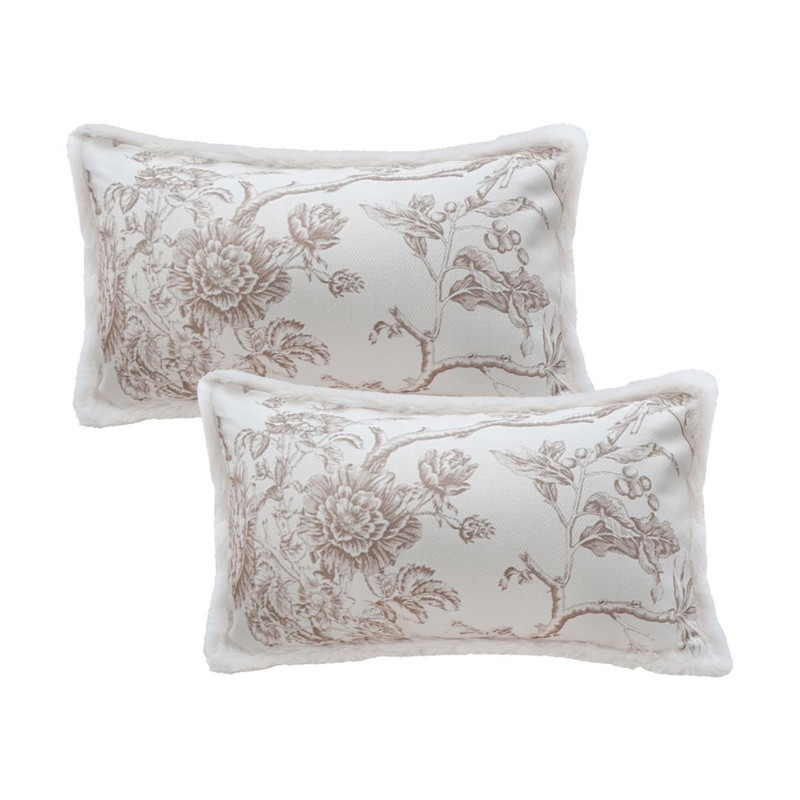 SOGA 2X 30x50cm Taupe Floral Embroidered Pillowcase 1