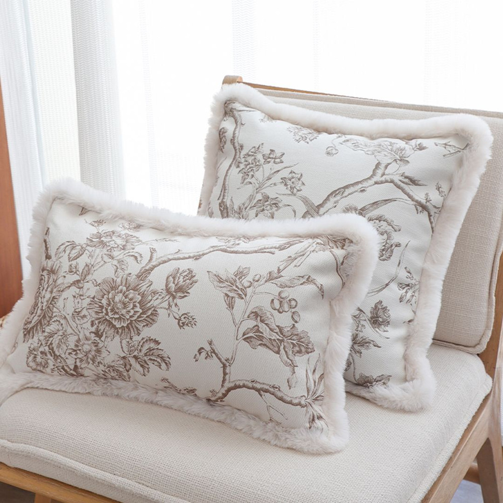 SOGA 2X 30x50cm Taupe Floral Embroidered Pillowcase 3