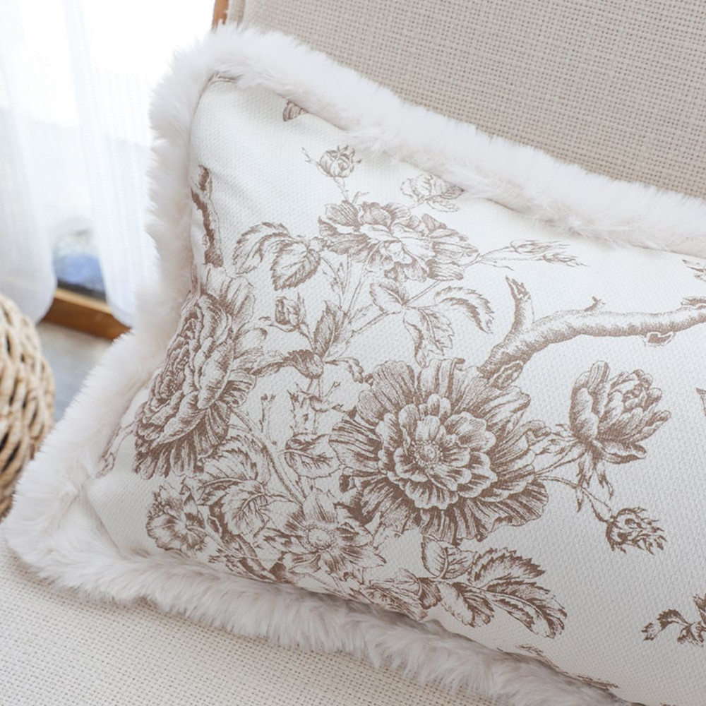 SOGA 2X 30x50cm Taupe Floral Embroidered Pillowcase 6