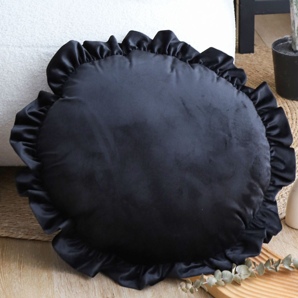 SOGA 2X 45cm Black Vintage Lotus Edge Round Pillowcase Butterfly Accent 4