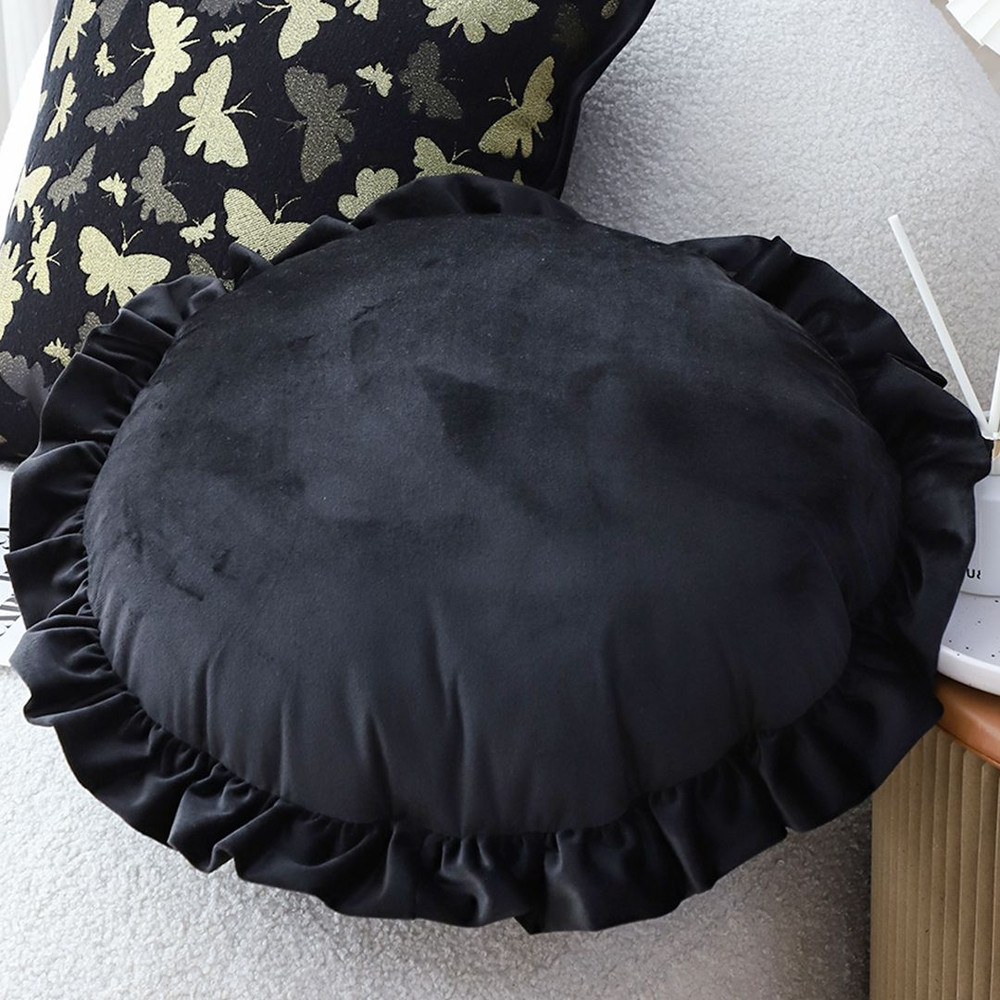 SOGA 2X 45cm Black Vintage Lotus Edge Round Pillowcase Butterfly Accent 6