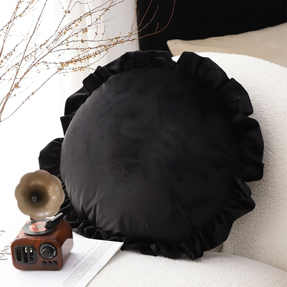 SOGA 2X 45cm Black Vintage Lotus Edge Round Pillowcase Butterfly Accent 0