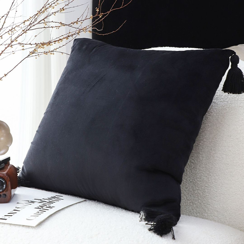 SOGA 2X 45cm Black Velvet Butterfly Tassel Pillowcase Vintage Accent 3