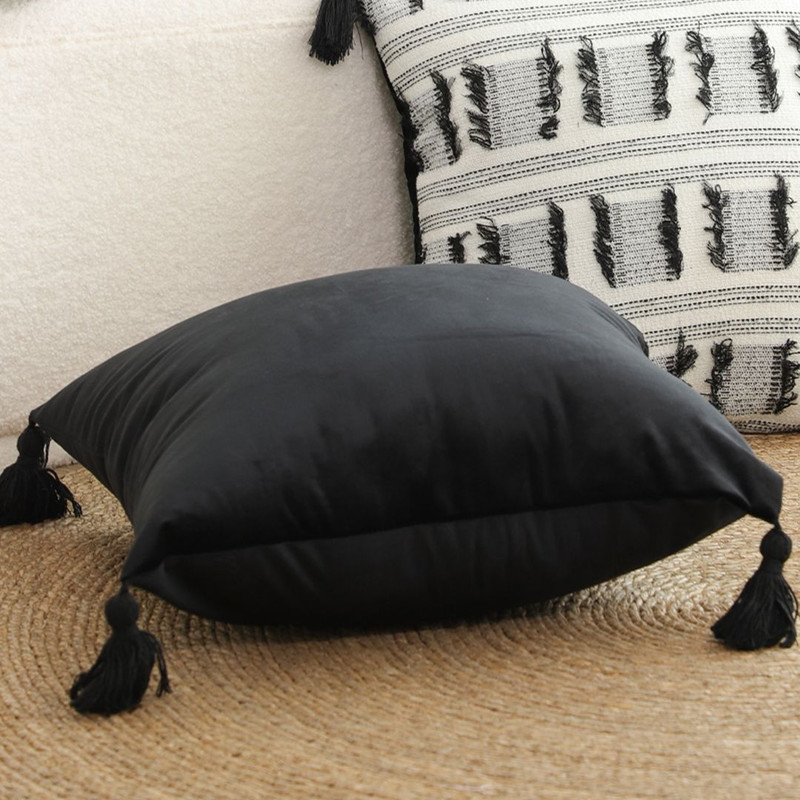 SOGA 2X 45cm Black Velvet Butterfly Tassel Pillowcase Vintage Accent 6