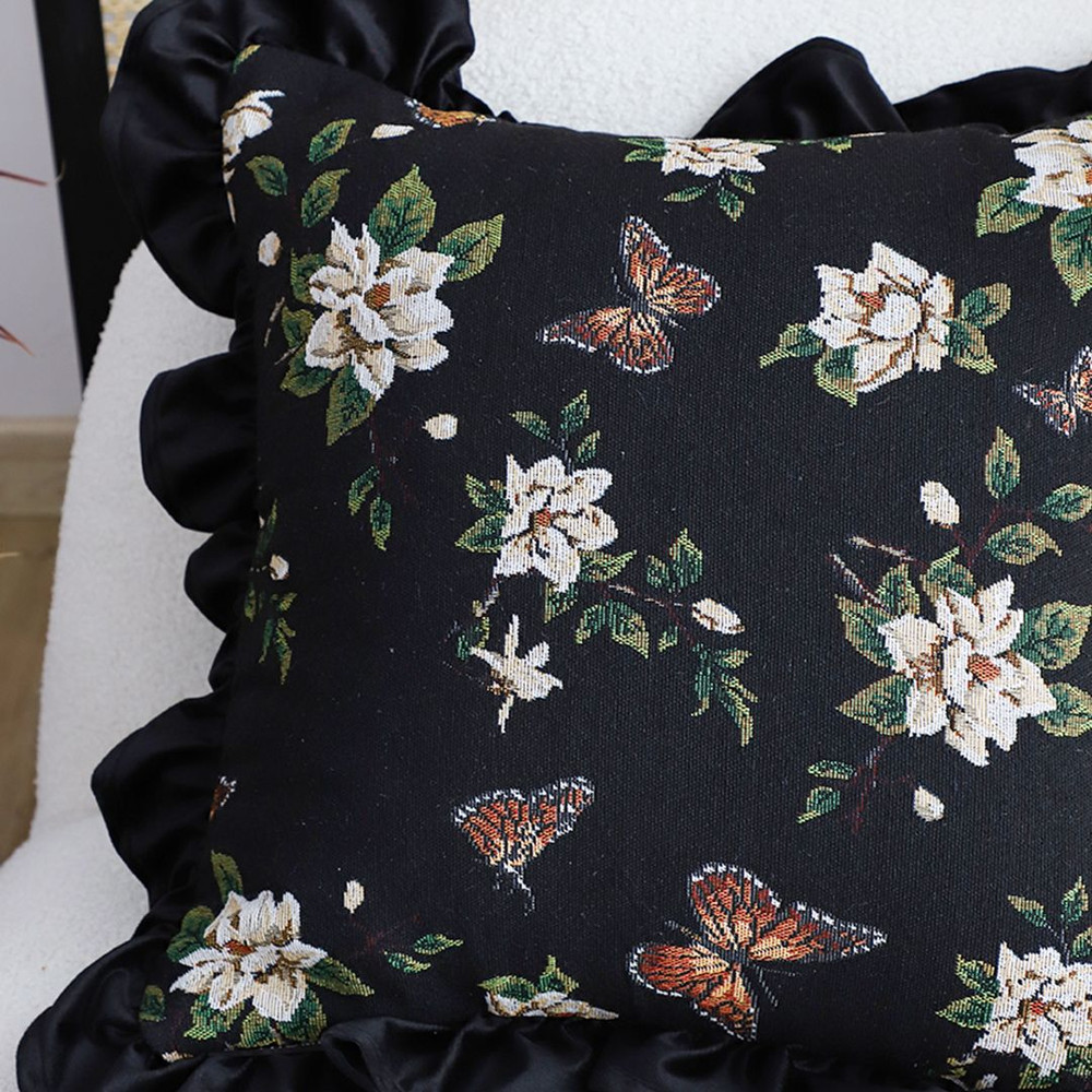 SOGA 2X 45cm Square Vintage Decorative Embroidered Black Throw Pillowcase 2