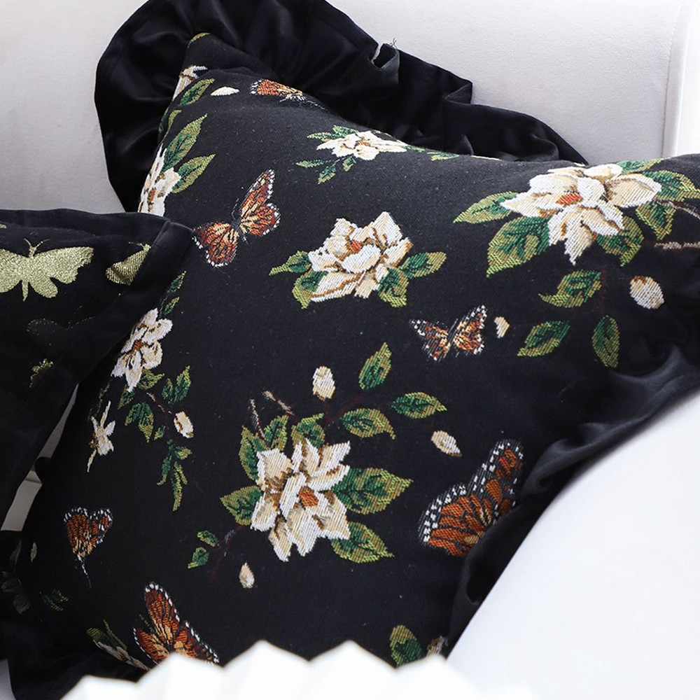 SOGA 2X 45cm Square Vintage Decorative Embroidered Black Throw Pillowcase 3
